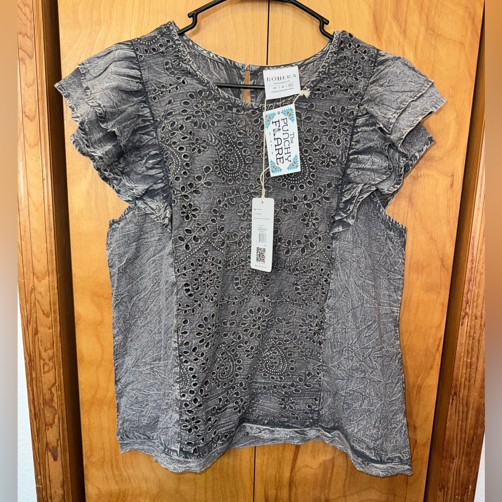 Charcoal Eyelet Women's Blouse